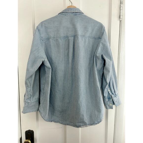 Striped Denim Oversized Button Down Shirt Sz Small | 90's Style | Oversized - Picture 4 of 4
